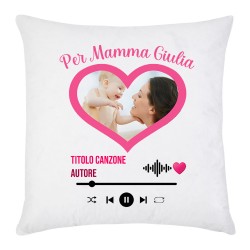 Federa per Cuscino Player Personalizzato con la Tua Foto NEL CUORE, Canzone e Nome, per la mamma! Idea Regalo Festa della mamma!