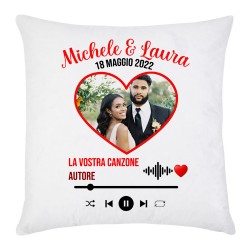 Federa per cuscino Player Personalizzato con NOMI degli SPOSI, DATA del MATRIMONIO, tua FOTO e CANZONE! Mod. Cuore