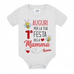 Body neonato neonata Auguri per la tua prima 1° Festa della Mamma, personalizzato con nome bimbo o bimba! Ape carina! 