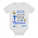 Body neonato Auguri per la tua prima 1° Festa della Mamma, personalizzato con nome bimbo! Ape carina! 