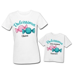  Pacchetto t-Shirt Magliette Donna e Bimba, Coppia Dolcissima come Mamma, Festa della Mamma! Personalizzate con Nomi! 