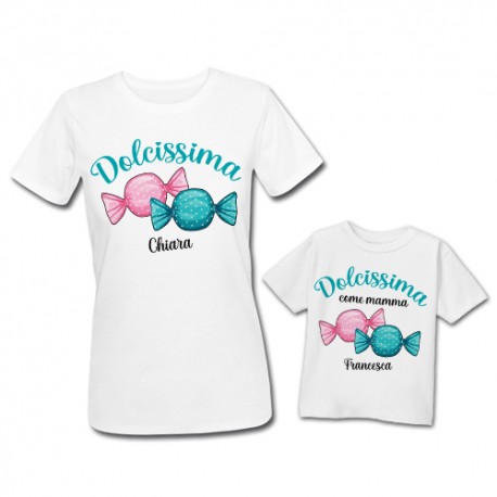 Pacchetto t-Shirt Magliette Donna e Bimba, Coppia Dolcissima come Mamma, Festa della Mamma! Personalizzate con Nomi! 