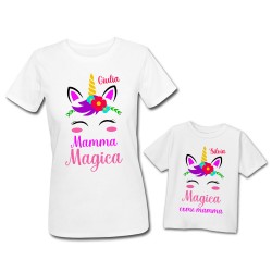  Pacchetto t-Shirt Magliette Donna e Bimba, Coppia Unicorno Magica come Mamma, Festa della Mamma! Personalizzate con Nomi! 
