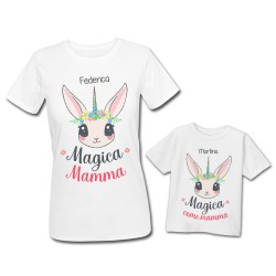 Pacchetto t-Shirt Magliette Donna e Bimba, Coppia Magica come Mamma, Unicorno, Festa della Mamma! Personalizzate con Nomi! 