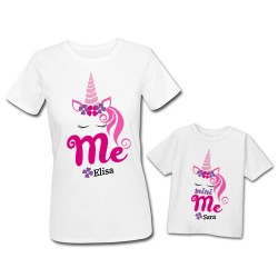 Pacchetto t-Shirt Magliette Donna e Bimba, Coppia Me e mini me unicorno, Festa della Mamma! Personalizzate con Nomi! 