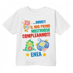 T-shirt bimbo Il mio Primo Compleanno, 1 anno, mostri divertenti, personalizzata con il nome!