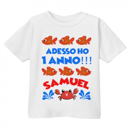 T-shirt bimbo Il mio Primo Compleanno, 1 anno, pesciolini rossi, personalizzata con il nome!