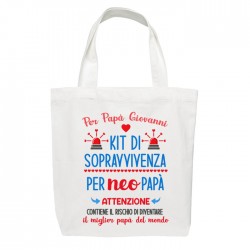 Shopper bag borsa Kit di sopravvivenza per neo papà, miglior papà del mondo! Idea regalo, personalizzabile con il nome! 