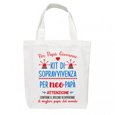 Shopper bag borsa Kit di sopravvivenza per neo papà, miglior papà del mondo! Idea regalo, personalizzabile con il nome! 