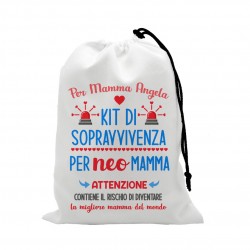Sacchetto in Tela tessuto Kit di sopravvivenza per neo mamma, miglior mamma! Idea regalo, personalizzabile con il nome!