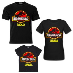 Pacchetto Famiglia 3 Magliette, Madre, Padre e Bimbo o Bimba, Jurassic Family! Personalizzate con Nomi! 