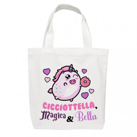 Shopper bag Cicciottella Magica e Bella, unicorno kawaii divertente, borsa mare e città!