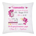 Federa per cuscino con quadretto della nascita personalizzato con nome bimba, dati di nascita, nomi di mamma e papà!