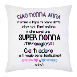 Federa per cuscino Ciao Nonna, sarai super! Personalizzata con nome! Nipotino o nipotina, maschio o femmina? Gender reveal!