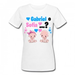 T-Shirt Maglietta Donna Boy Girl Maschio Femmina, gender reveal party, personalizzata con i nomi di bimbo o bimba!