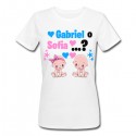 T-Shirt Maglietta Donna Boy Girl Maschio Femmina, gender reveal party, personalizzata con i nomi di bimbo o bimba!