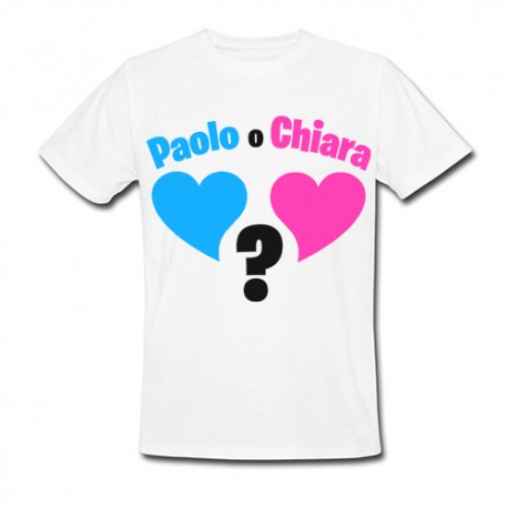 T-Shirt Maglietta Uomo, Maschio Femmina Boy Girl, gender reveal party, personalizzata con i nomi di bimbo o bimba!