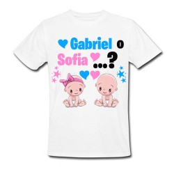 T-Shirt Maglietta Uomo, Boy Girl Maschio Femmina, gender reveal party, personalizzata con i nomi di bimbo o bimba!