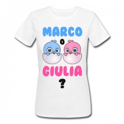 T-Shirt Maglietta Donna Boy Girl Maschio Femmina, gender reveal party, personalizzata con possibili nomi bimbo o bimba!