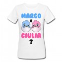 T-Shirt Maglietta Donna Boy Girl Maschio Femmina, gender reveal party, personalizzata con possibili nomi bimbo o bimba!