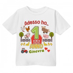 T-Shirt Maglietta Bimbo e Bimba Primo Compleanno, Adesso Ho 1 Anno, Personalizzata con Nome! Animali Fattoria! 1