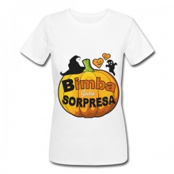 T-Shirt Maglietta Donna Zucca Bimba Sorpresa, Personalizzata con Nome della Bambina! Gravidanza Divertente Halloween! 
