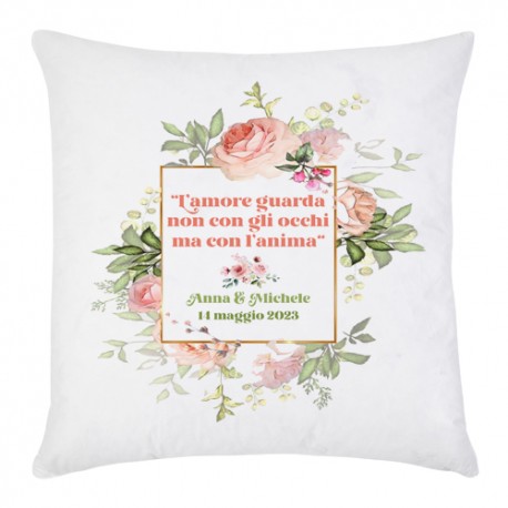 Pacchetto x 10 federe bomboniere matrimonio PERSONALIZZATE con frase, nomi sposi, data nozze! Fiori pesca!