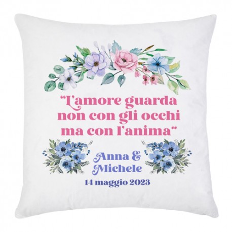 Pacchetto x 10 federe bomboniere matrimonio PERSONALIZZATE con frase, nomi sposi, data nozze! Fiori pastel!