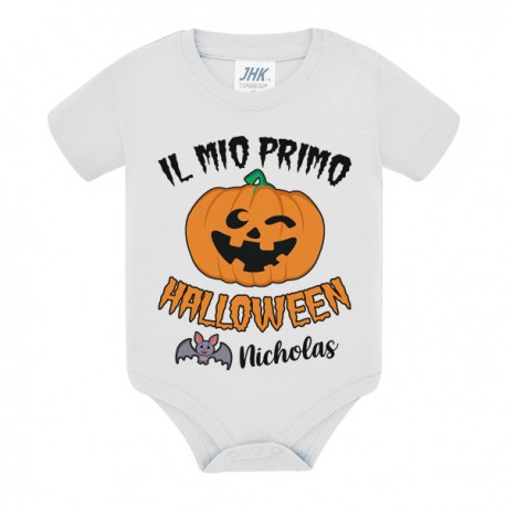 Body bimbo o bimba Il mio primo Halloween, personalizzato con nome! Zucca divertente e pipistrello carino!