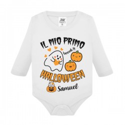 Body bimbo bimba manica lunga Il mio primo Halloween, personalizzato con nome! Fantasma carino, zucche e gattino!