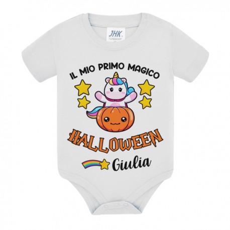 Body bimbo o bimba Il mio primo magico Halloween, personalizzato con nome! Zucca e unicorno!