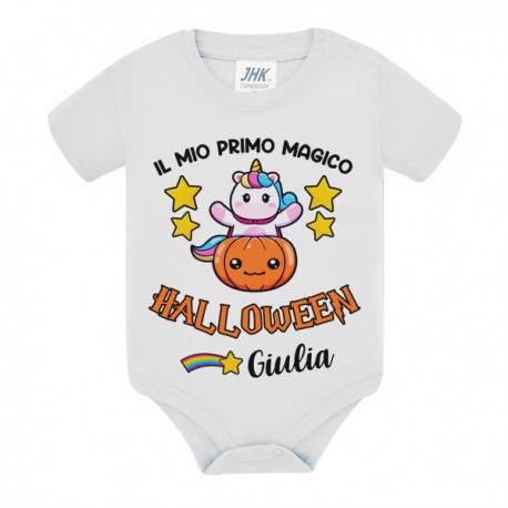 Body bimbo o bimba Il mio primo magico Halloween, personalizzato con nome! Zucca e unicorno!