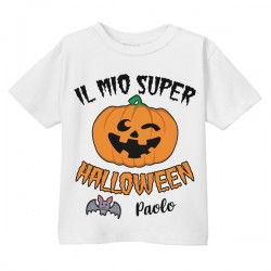  T-Shirt Maglietta Bimbo Bimba Il Mio Super Halloween! Zucca Carina e Pipistrello! Personalizzata con Nome! 