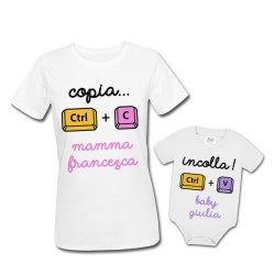 Pacchetto maglietta donna e body bimba neonata coppia Copia e Incolla ctrl c v, madre e figlia! Personalizzati con nomi! 