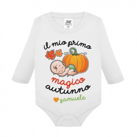 Body bimbo bimba manica lunga Il mio primo magico autunno! Personalizzato con il nome! Zucca carina! 