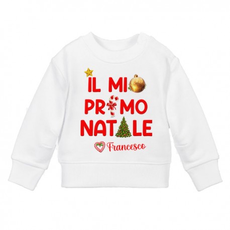 Felpa bimbo e bimba Il mio Primo Natale, personalizzata con nome! Alberello e pallina!