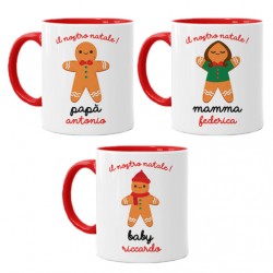 Set x 3 tazze mug 11oz Famiglia biscottini zenzy Il nostro Natale, personalizzate con nomi! Mamma, papà, baby!