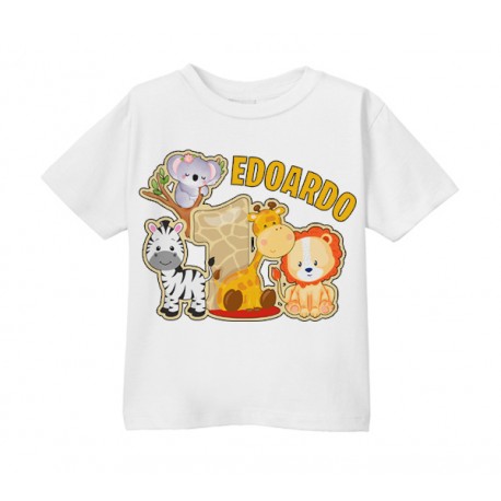 T-shirt maglietta bimbo e bimba 1 anno animaletti giungla safari, primo compleanno! Personalizzata con nome!