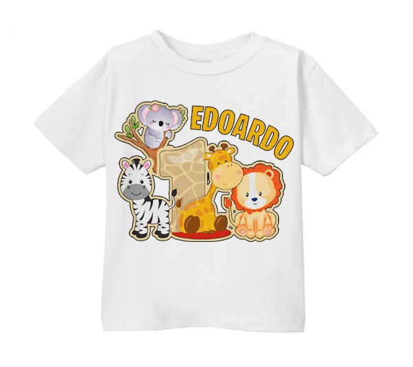 T-shirt maglietta bimbo e bimba 1 anno animaletti giungla safari, primo  compleanno! Personalizzata con nome!