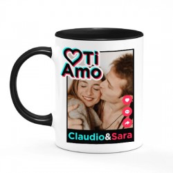 Tazza mug color 11oz Ti amo, social style, personalizzata con vostra foto e vostri nomi! Regalo romantico!