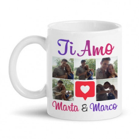  Tazza mug 11oz Ti amo, social style, personalizzata con 5 foto nel feed e vostri nomi! Regalo romantico! 