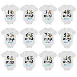 Set x 12 body bimbo o bimba con numeri dei primi 12 mesi di vita, personalizzati con nome! Ape carina!