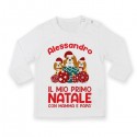 T-shirt maglietta bimbo bimba manica lunga Primo Natale, cagnolini carini! Personalizzata con il nome! 