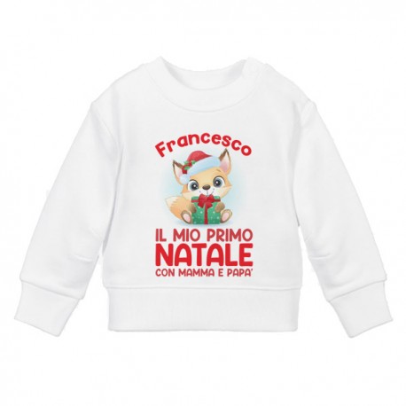 Felpa Bimbo Bimba Primo Natale, Personalizzata con Nome! Volpe Carina!