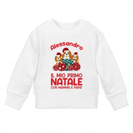 Felpa Bimbo Bimba Primo Natale, Personalizzata con Nome! Cagnolini Carini!