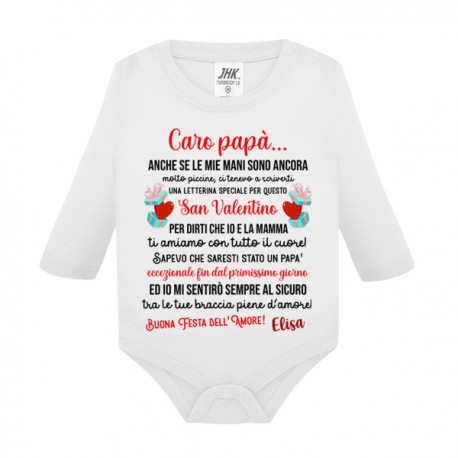 Body manica lunga San Valentino, Caro Papà io e mamma ti amiamo! Personalizzato con nome bimbo o bimba!