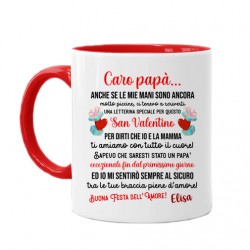  Tazza mug color 11 oz San Valentino, Caro Papà io e mamma ti amiamo! Personalizzata con nome bimbo o bimba! Festa dell'amore! 