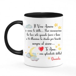 Tazza mug nera 11 oz Il vero amore è come una stella! Ti amo! Personalizzata con nome! 