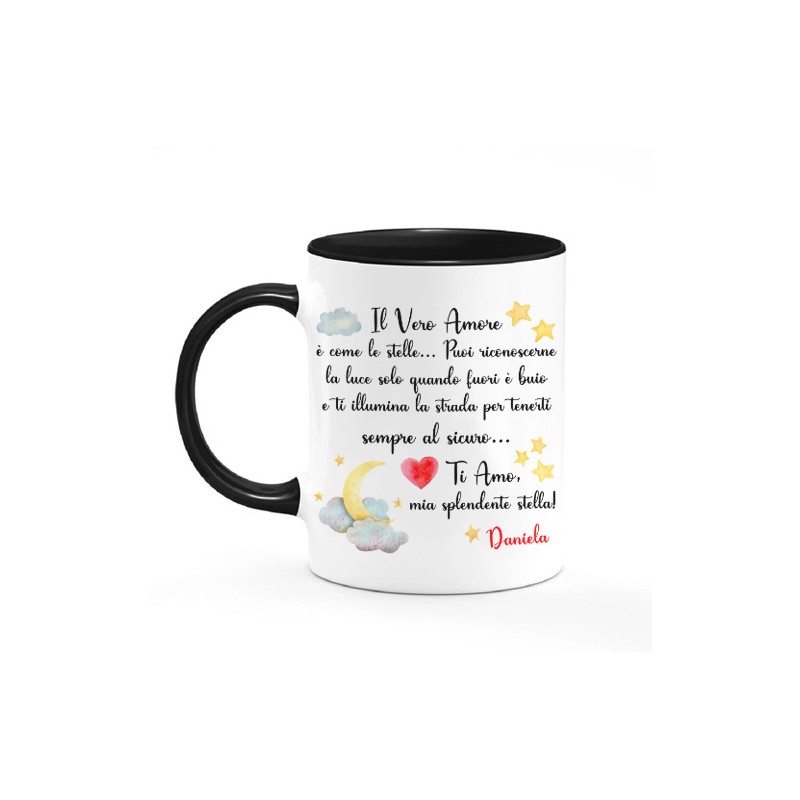 Tazza mug nera 11 oz Il vero amore è come una stella! Ti amo!  Personalizzata con