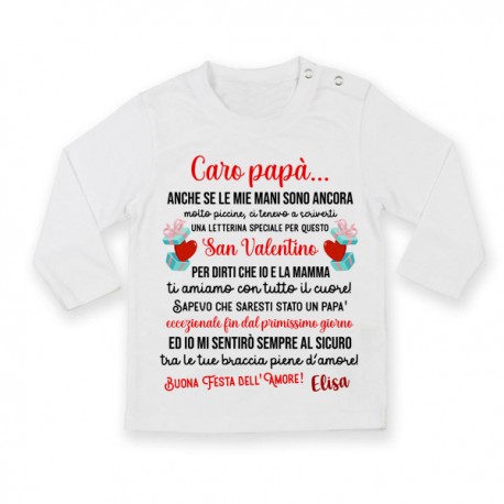 T-shirt maglietta bimbo bimba manica lunga San Valentino, Caro Papà io e mamma ti amiamo! Personalizzata con nome!
